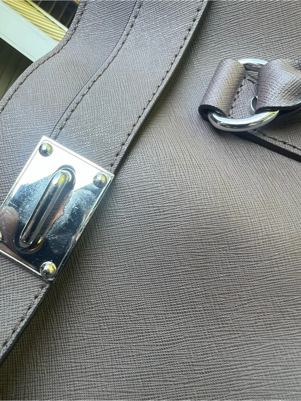 Michael Kors Taupe Saffiano Satchel with Logo Charm